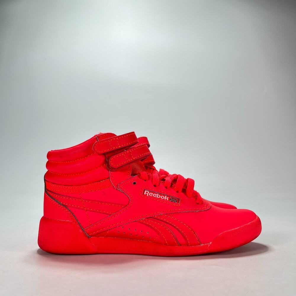 Reebok Freestyle Hi Orange Red High Top Hook & Loop Straps Sneakers Youth Size 1